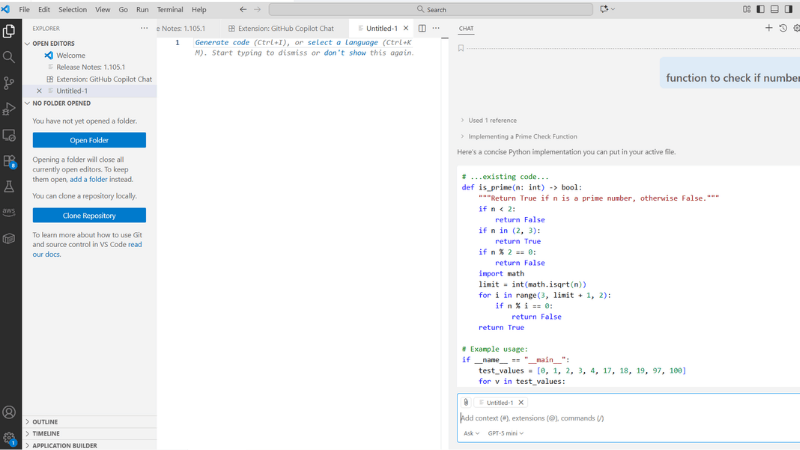 GitHub Copilot automatically suggesting code inside VS Code.